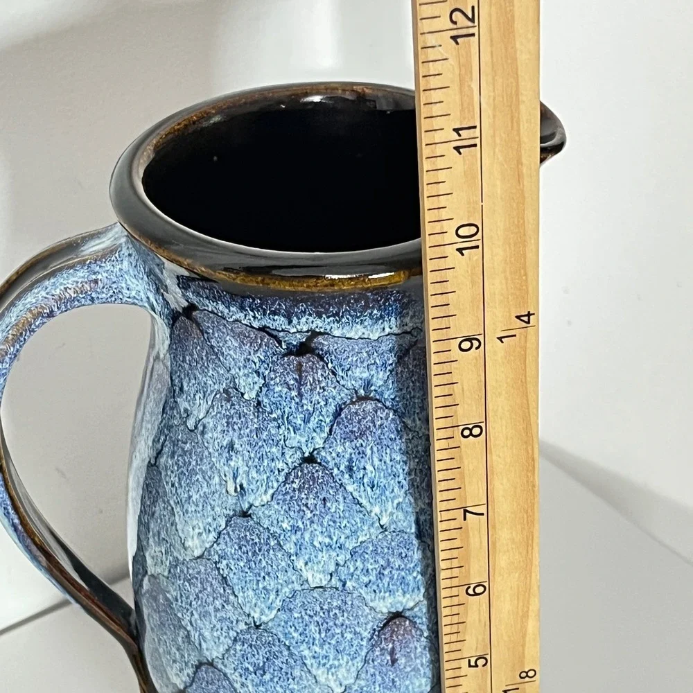 Tracy Dotson Pottery Pitcher  Blue Black Signed Studio Art Ceramic